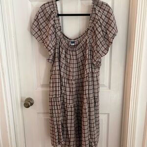 Old Navy Brown and Cream Plaid Midi Dress